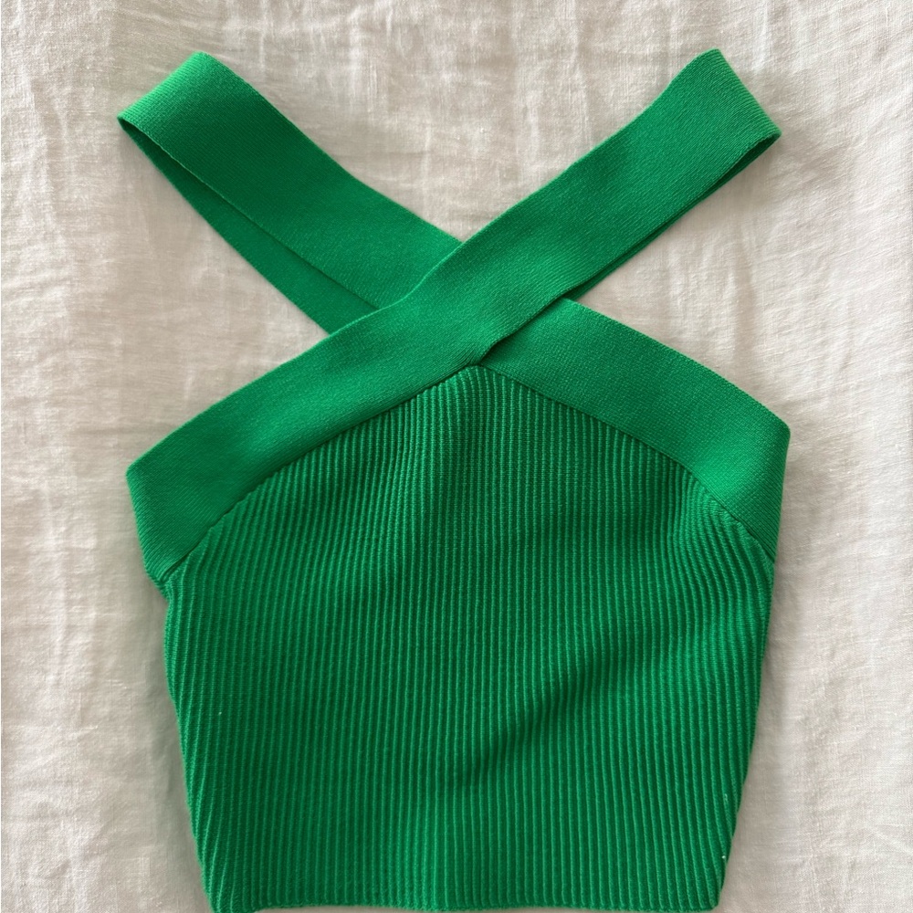 Aritzia Green Ribbed Cross-Strap Top
